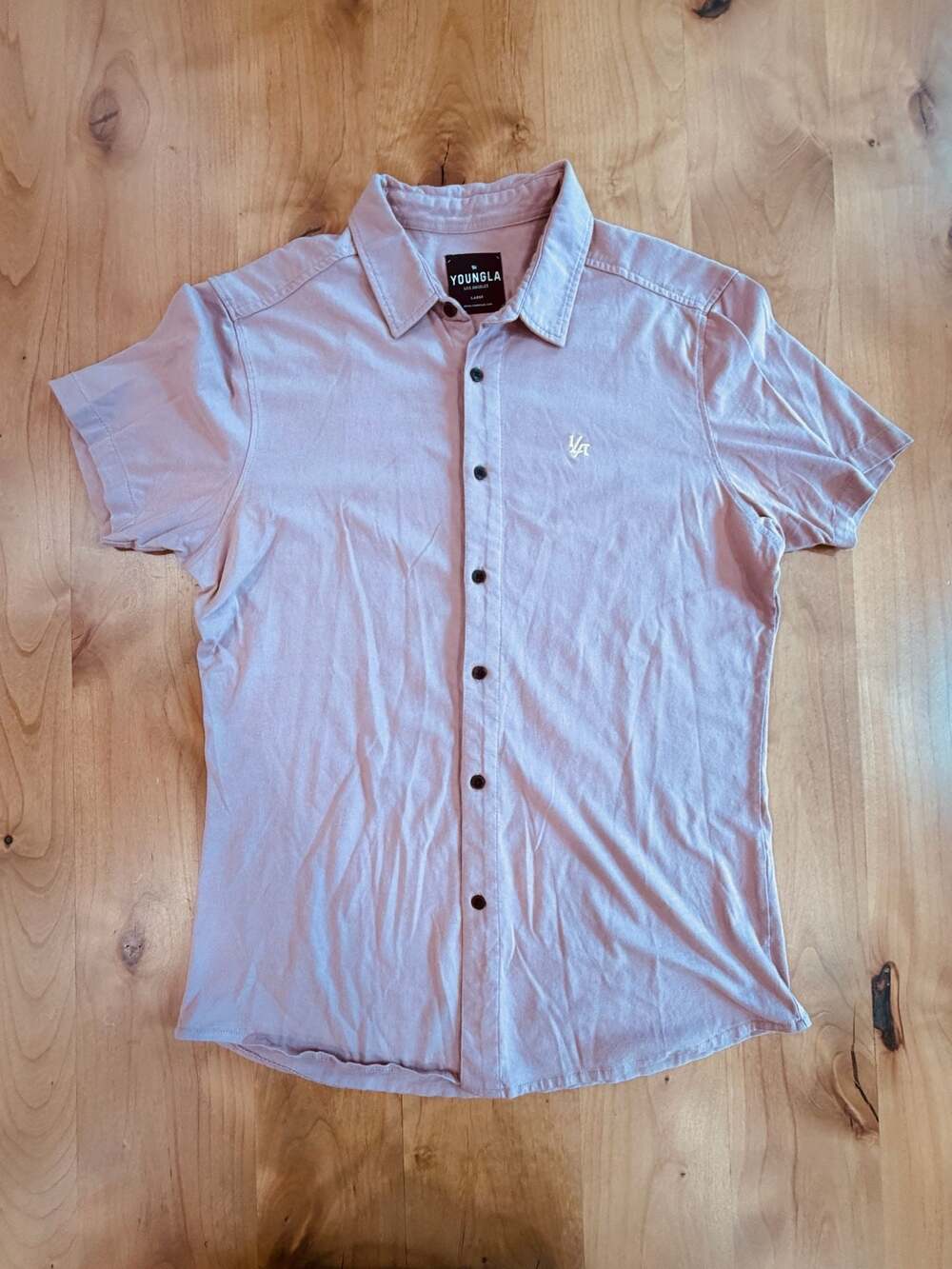 YoungLA Los Angeles Mauve Short Sleeve Button-Up Athletic Fit Shirt Large